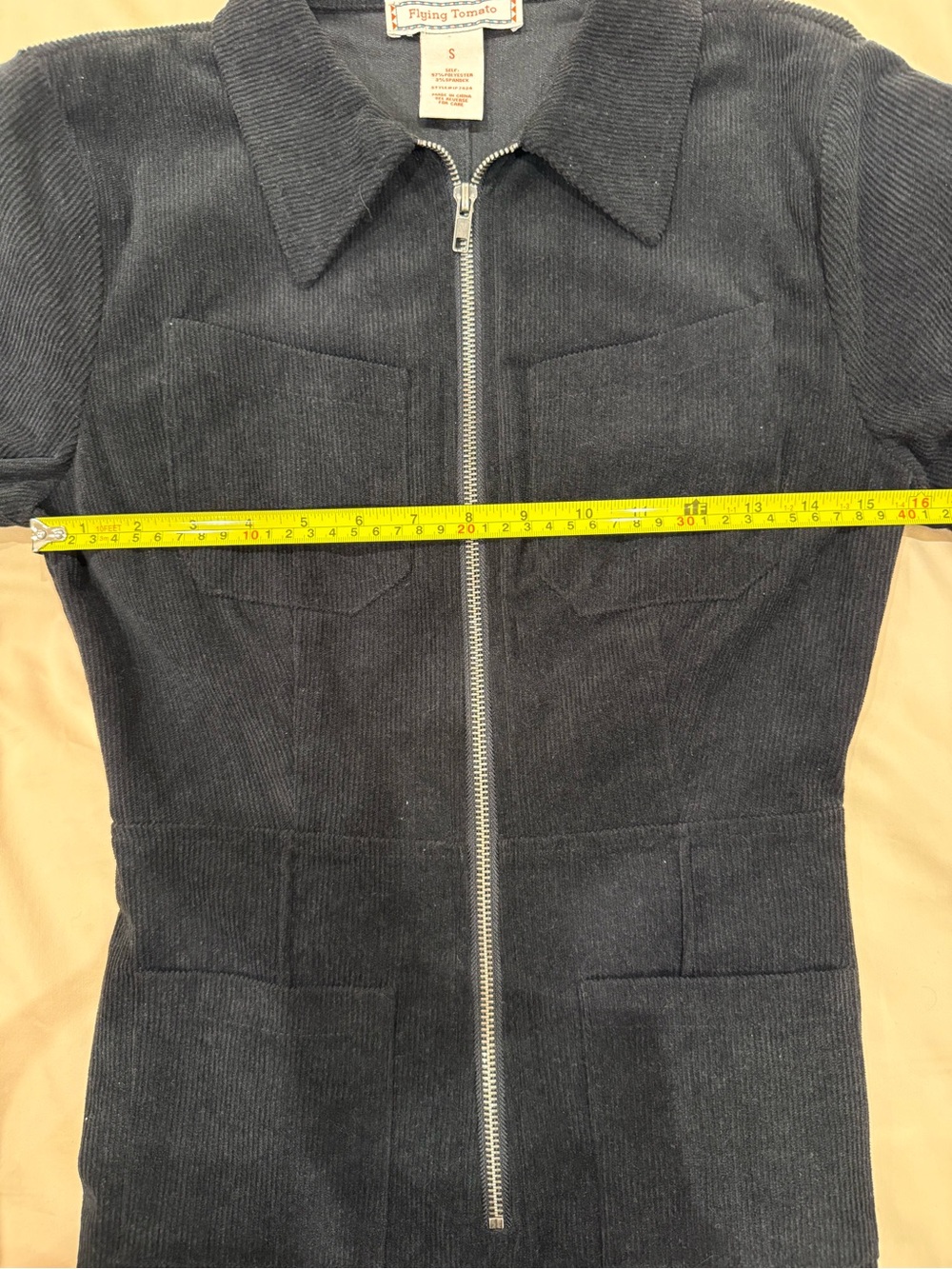 Flying Tomato Black Short-Sleeve Zip Flared Jumpsuit 70s Utility Hourglass - Picture 7 of 9